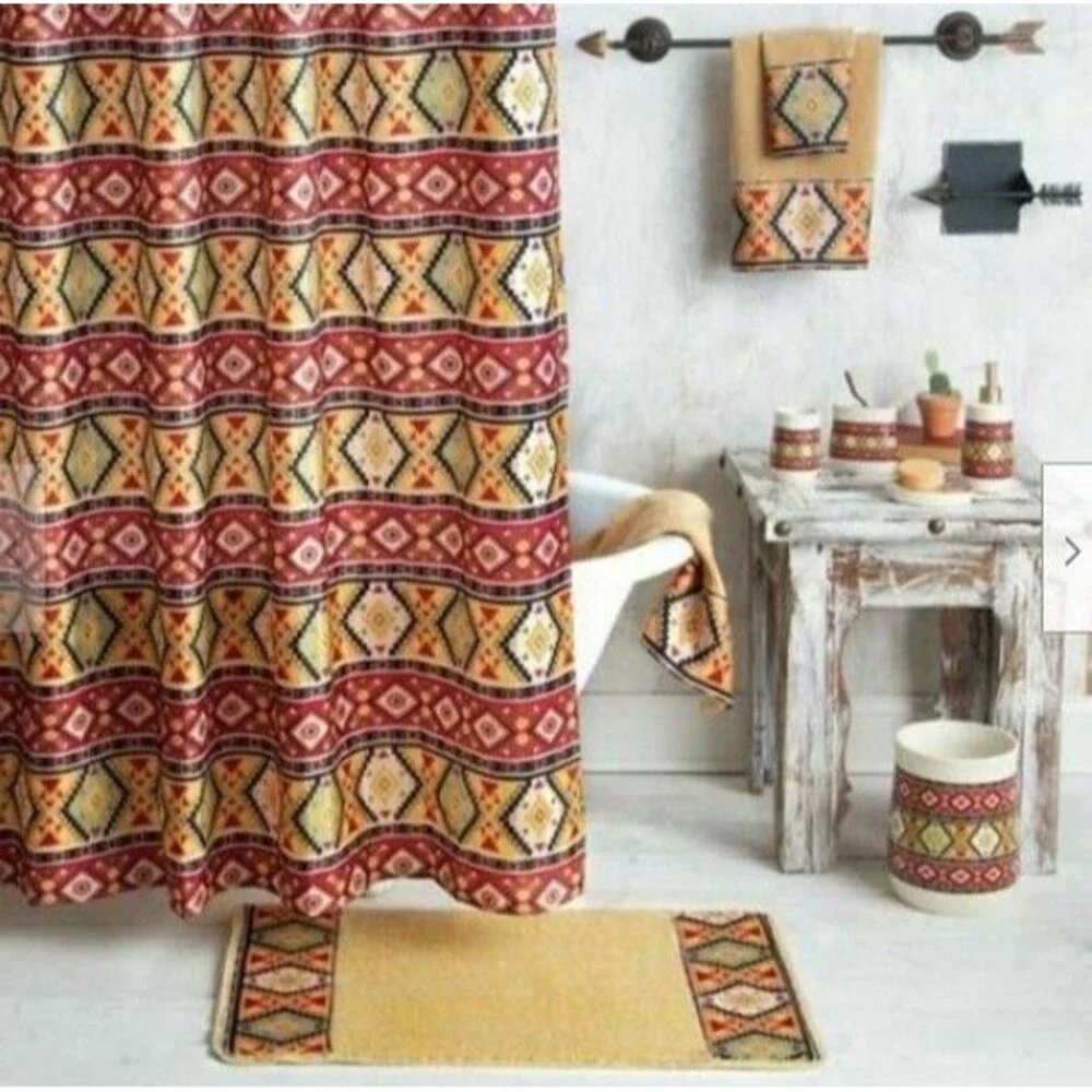 Southwest Rustic Ranch Fabric Shower Curtain Aztec Country Western Bathroom Bath